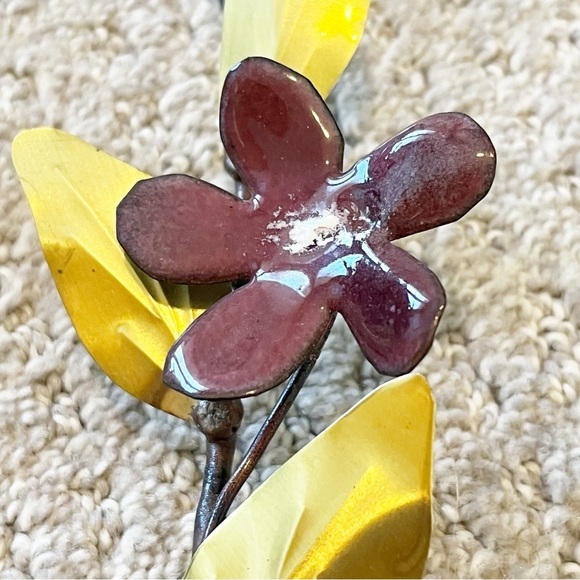 Lotus Hibiscus Purple Enamel Flower Metal Wall Hanging Spray Brass Mid Century - Picture 7 of 14